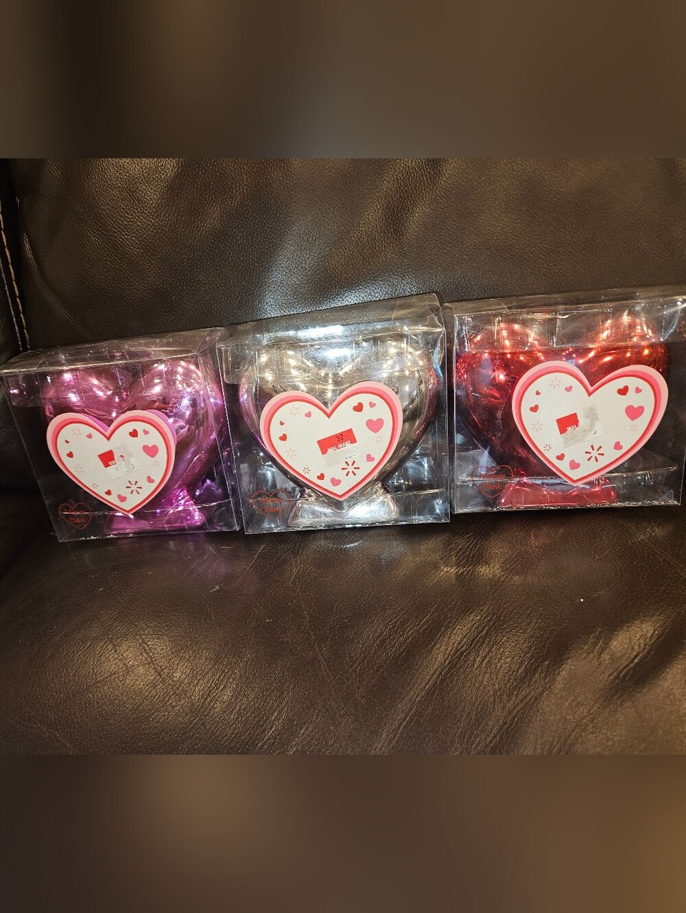 Set of 3 Heart-Shaped Banks- Hot Pink, Silver, Red